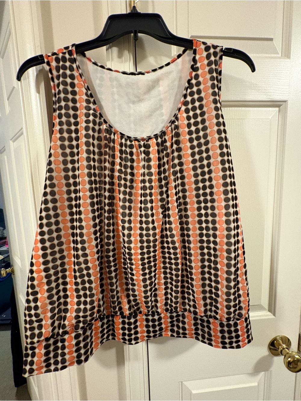Worthington Sleeveless Polka Dot Stripe Blouson Camisole- Black & Coral